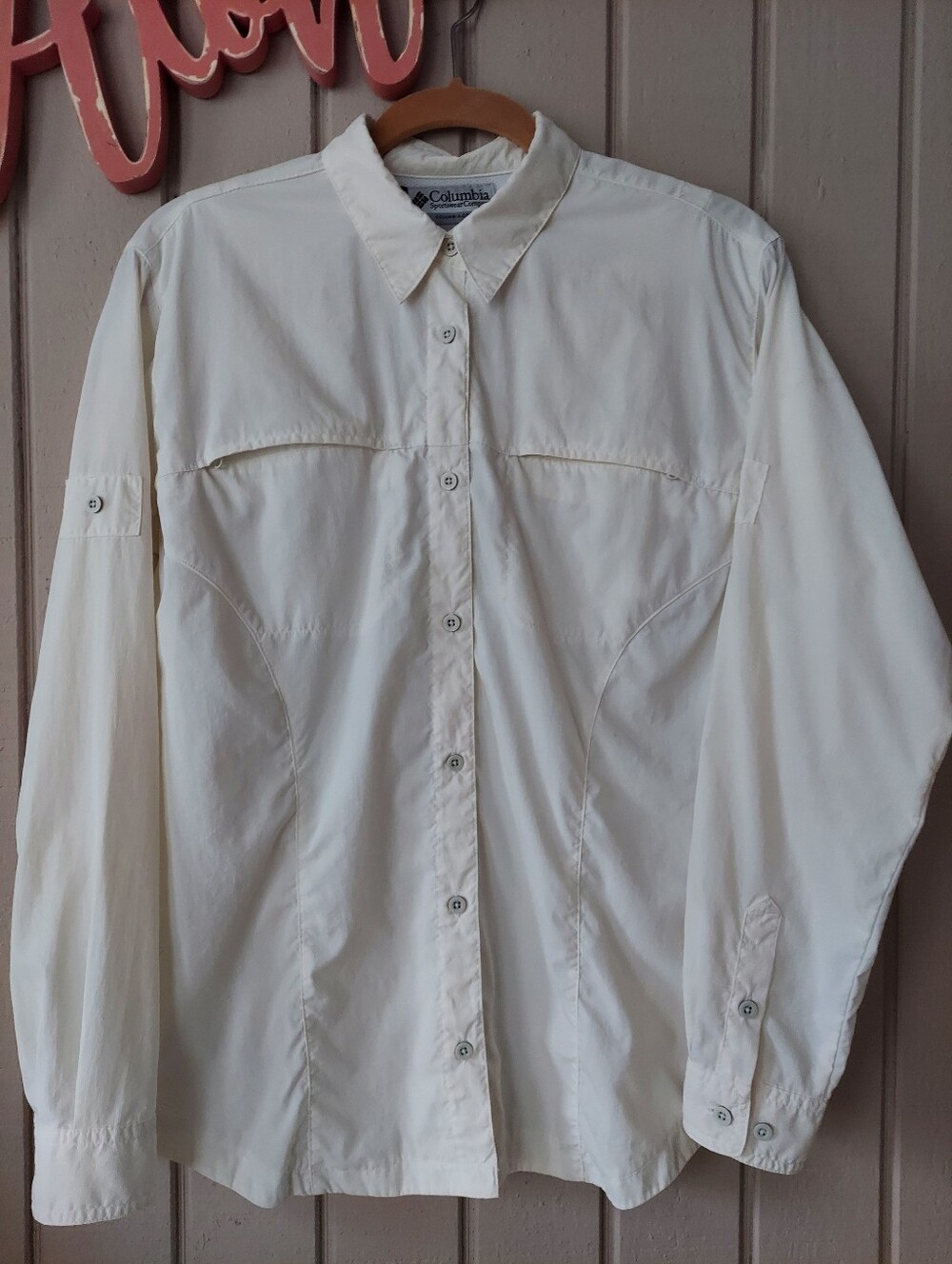 Columbia Titanium Outdoor Long Sleeve Button-Down Ivory Women's L
